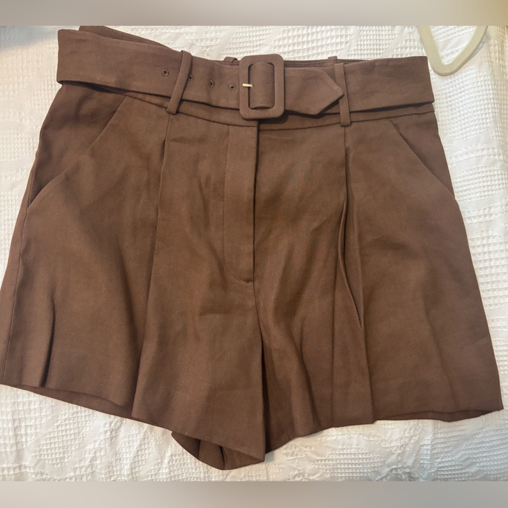 Veronica Beard Chocolate Belted Shorts - Picture 2 of 5